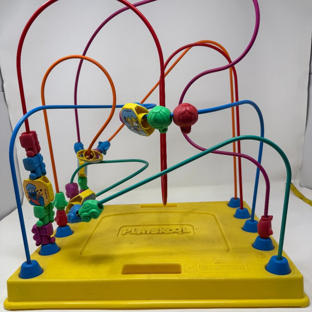 VTG 80s PLAYSKOOL Sesame Street Busy Beads Maze Coaster Activity Interactive Toy
